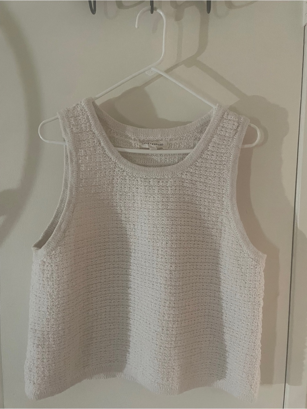 Lucky Brand Cream Crochet Knit Sweater Tank Top XL Boho Coastal Minimalist - Picture 7 of 7